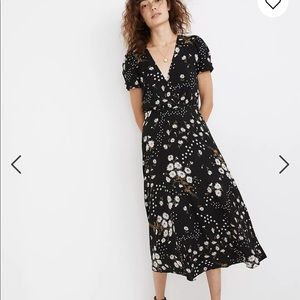 Madewell Puff-Sleeve Wrap-Front Midi Dress in Polka Daisies